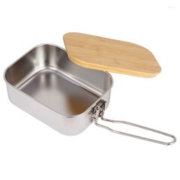 Dinnerware Sets Outdoor Stainless Steel Bamboo Wooden Lid Bento Box 900 Ml Picnic & Hiking Lunch With For Camping