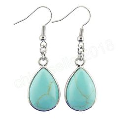 Natural Stone Hook Dangle Water Tear Drop Earrings Amethysts Sea Opal Lapis Lazuli Stone Earring Women Girl Gifts