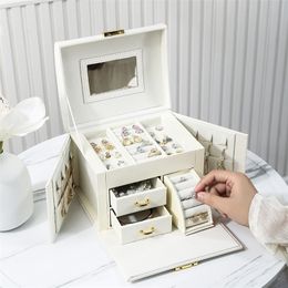 Large Jewellery Box Organiser PU Leather Drawer Jewellery Boxes Velvet Earring Ring Necklace Storage Case Casket 220428