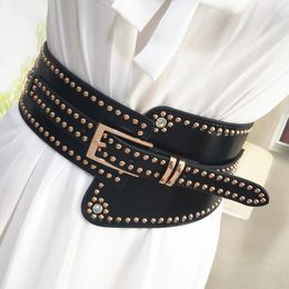 Belts Fashion Trend Women Girdle Belt Ladies Wide Punk Rivet Waistband Vintage Elastic Pin Buckle For Jeans