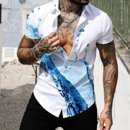 Men's Casual Shirts Men Spring Summer Single Breasted Lapel Full Print Beach Short Sleeve Vacation Outdoor Mens Flannel Long