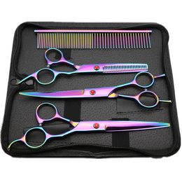 Colourful 7-Inch Pet Hair Scissors Set Hair Tools Bending Straight Scissor Wholesale