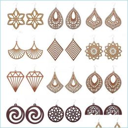 Charm Fashion Designer Geometric Wood Charm Earrings For Women Trendy Natural Wooden Statement Handmade African Jewellery Wholesale Dr Dhvyt