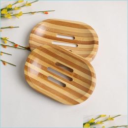 Soap Dishes Wooden Soap Tray Holder Natural Bamboo Wood Dish Storage Soaps Rack Plate Box Container For Bath Shower Bathroom 570 S2 Dhqjb