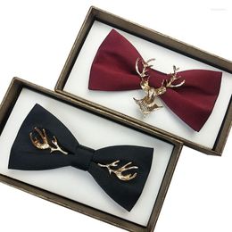 Bow Ties Mens Tie Solid Color Black Butterfly Great For Wedding Party Luxury Metal Golden Wings Antlers Two Layer Bowtie Gift Box