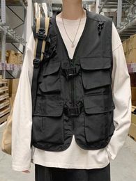 Men's Jackets Functional Tooling Tactical Vest Men's Dark Hip-hop Waistcoat Multi-pocketed Jacket Mens Fashion Clothing Trends