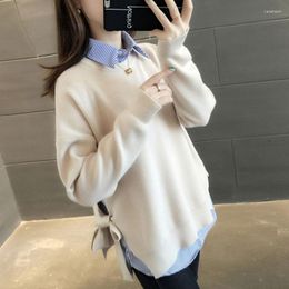 Women's Sweaters Women Turn-down Collar Knitted Pullover Sweater And Blouse Set Korean Knitwear Jumpers Fall Pull Femme Autumn Winter Tops