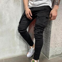 Men's Jeans Denim Pants Zipper Washed Dressing Slim Fit Broken Hole Cargo For Club