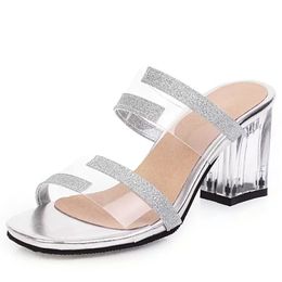 Slippers Thick-Heeled Sandals High-Heeled Shoes Women 'S Transparent Bag Fashion Ladies Large