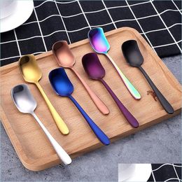 Spoons Fashion Stainless Steel Ice Cream Handle Spoon Shiny Colorf Drinking Spoons Western Flatware Kitchen Gadge 4 5Xc E1 Drop Deli Dhkaw