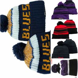 Blues Beanie North American Hockey ball Team Side Patch Winter Wool Sport Knit Hat Skull Caps A1
