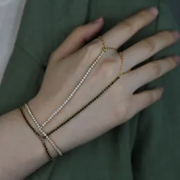 Fashion Hand Back Bangle Bracelet Female Women Cz Tennis Chain Bracelet Plated Gold Colour Micro Pave Cubic Zircon Bracelet Ring Wrist Chain Jewellery