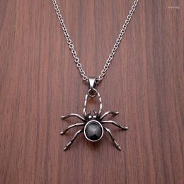 Pendant Necklaces Punk 316L Stainless Steel Silver Colour Black Stone Crystal Spider Jewellery For Gift