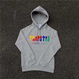 Hoodie Trapstar Full Tracksuit Rainbow Towel Embroidery Decoding Hooded Sportswear Men and Women Suit Zipper Trousers Size Xl1