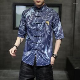 Ethnic Clothing Chinese Style Painting Men Shirts Oversizes Casual Male T Big Size Vintagetshirt For Man 2022 Tops 30664