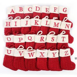 A-Z Christmas Stocking Decorations Red Snowflake Custom 26 Letters Socks Xmas Tree Ornaments Decor Candy Bags JNB16519