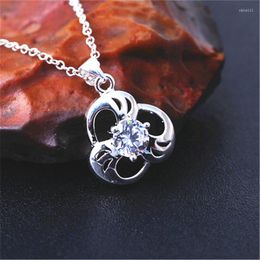 Pendant Necklaces 925 Sterling Silver Plated Simple Round Zircon Leaf Necklace Length 45CM Female Jewelry Gift