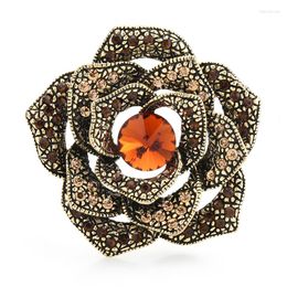Brooches Wulli&baby Vintage Rhinestone Rose Flower For Women 3-color Party Office Brooch Pin Gifts