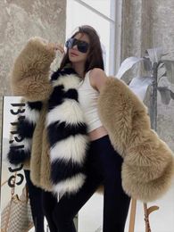 Women's Fur KBAT Patchwork Long Sleeve Faux Coat Women Winter Fashion Warm Coats Outerwear Fake Jacket Clothing