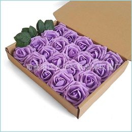 Decorative Flowers Wreaths 8Cm Artificial Decorative Flowers Roses 25Pcs Real Fake With Stem For Diy Wedding Bouquets Home Party C Dhot7