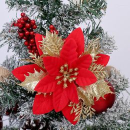 Christmas Decorations 5pcs 14cm Glitter Artificial Flowers Xmas Tree Ornaments Merry For Home Year Gifts Navidad