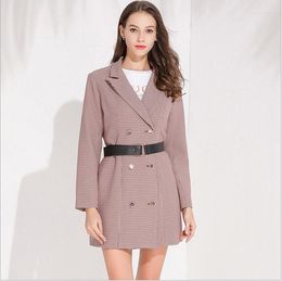 Women's Trench Coats Fashion Coat Female Autumn Windbreaker Casual Slim Waist Safari Clothes Houndstooth 2022 Women B61