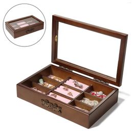 Jewellery Pouches Transparent Top Wooden Collection Display Storage Box For Bracelets Ring Earrings Multifunctional Organiser