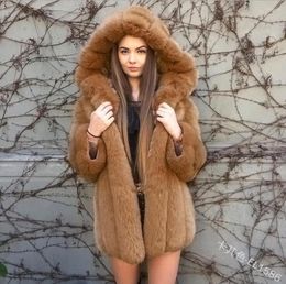 Women's Fur Plus Size Hooded Parka Thick Cotton OverCoat Women Outerwear Long Sleeve Female Faux Thicken Coat