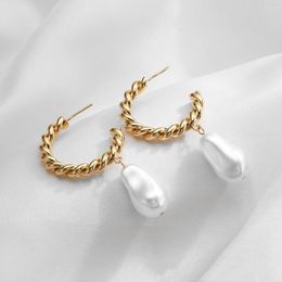 Dangle Earrings Fashion Gold Plated Drop Pendant Retro Metal Pearl For Women Korean Style Hoop Girl Trend Jewellery 2022