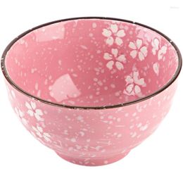 Bowls Salad Bowl Fruit Kitchen Tableware Children's Students Rice Sakura Ceramic Soup 4.5 Inch Pink 1PC LQ