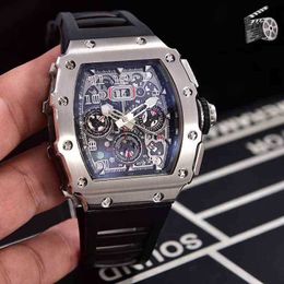 Luxury mens Mechanics Watch Black Red Rubber Men Sapphire Automatic Mechanical Tourbillion Calendar Silver Grey Skeleton Sport