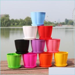 Planters Pots Simple Mini Garden Pots Petal Shape Plastic Pp Planters With Pallet For Home Decoration Flowerpot Candy Colour 0 46Xy Dhwin