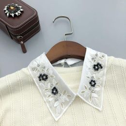 Bow Ties Lace Floral Fake Collar For Women Flower Handmade Beads Sweater Decoration False Shirt Detachable Collars