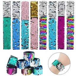 Glitter Slap Bracelets Mermaid Sequin Wristband for Girl Little Mermaid Birthday Party Decoration Gift Kids Toy Baby Shower