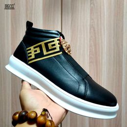 Shoes Tide NEW Men's BLACK Board First Layer Cowhide Brand Designer Boots Small White Shoe Mens High-help Sports A5 408