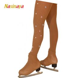 Ice Skates Customised Figure Skating Pantyhose for Girl Women Training Competition Warm Fleece Gymnastics Skin Colour L221014