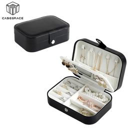 Casegrace Mini Travel Jewellery Organiser Box Double-Layer Girl Gift Storage Case Portable PU Leather Earrings Jewellery 220428