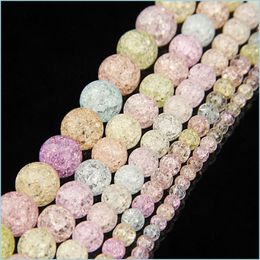 Crystal Natural Colour Frizzling Crystal Beads Cracked Quartz Round Bead Spacer Loose For Diy Bracelet Necklace Jewellery Making Drop D Dhhkc