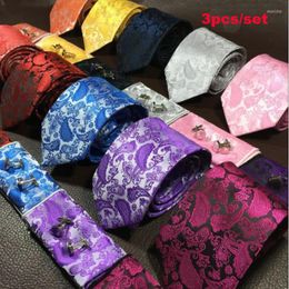 Bow Ties Paisley Mens Pocket Square And Cufflinks For Wedding Business Suits Fashion Corbatast Floral 3pcs/set