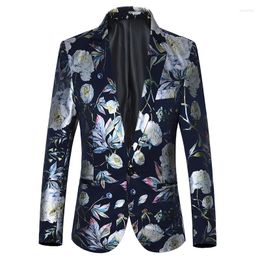 Men's Suits Men's Suit Jacket 2022 Autumn Fashion Flower Bronzing Print Slim Blazer High Quality Banquet Personality Trend Coat