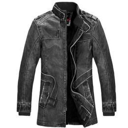 Men's Jackets Men Leather Plus Velvet Thick Fashion Wool Lining Motorcycle Bike Faux Long Coat Thickened Pu 4xl