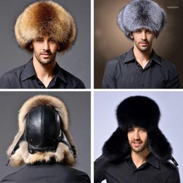 Berets Fashion Unisex Women Men Winter Warm Imitation Faux Leather Furry Caps Bomber Hat Russian Protection Patchwork Causal