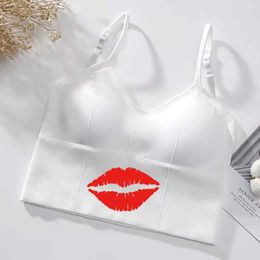 Women's Tanks U-shaped Back Bra Tube Top Women Crop Red Lips Graphic Sexy Lingerie Flower Sports Fashion Street