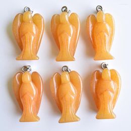 Pendant Necklaces Wholesale 6pcs/lot 2022 Fashion Natural Stone Yellow Color Angel Pendants Charms For Necklace Making Jewelry