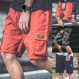 Men's Shorts 2022 Spring Men Thin Multi-pocket Solid Colour Drawstring Cargo Short