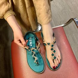 Sandals Flip Female 2022 Summer Wild Korean Flat Thong Women Fashion Bright Diamond Beach Shoes