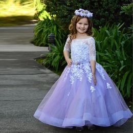 Girl Dresses Flower Long Formal Bridesmaid Lace Applique Children Costume Princess Party Clothes Wedding Evening Vestidos