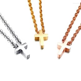 Pendant Necklaces Titanium Steel Women's Simple And Small Cross Stainless Christian Necklace N00666