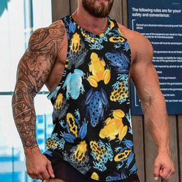 Men's Tank Tops Colourful Frog Print Top Tropical Animal Gym Streetwear Trendy Males Sleeveless Shirt