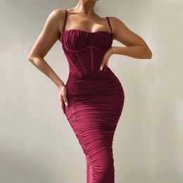 Urban Sexy Dresses European and American Sexy Women's Suspender Pleated Long Skirt Autumn New Fashion Temperament Tight Backless Dress Women